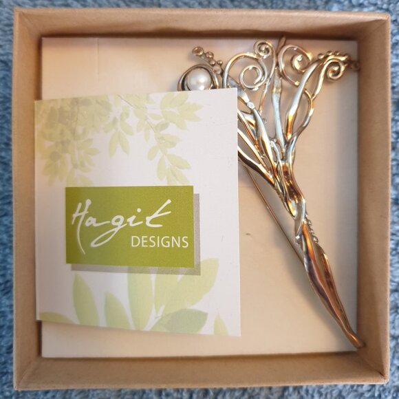 Vintage Hagit Gorali Freshwater Pearl 925 Sterling Silver Statement Brooch - Picture 7 of 14